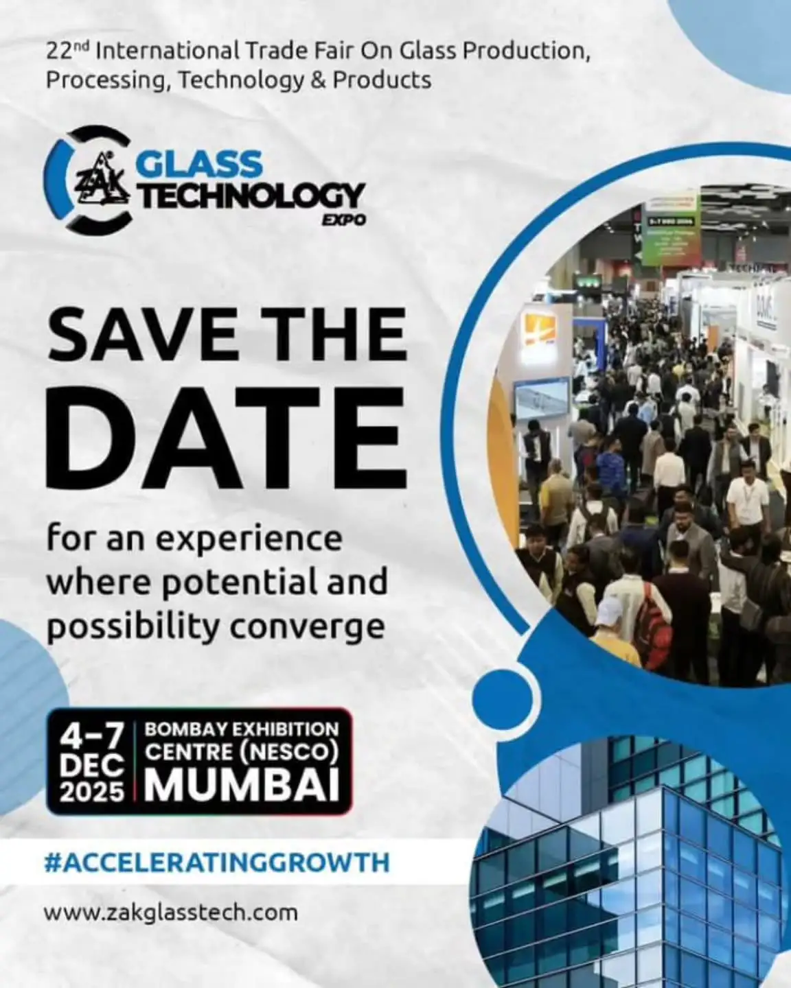 پوستر نمایشگاه بینالمللی شیشه زک بمبئی Glass Technology Expo Mumbai